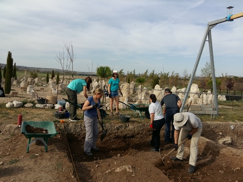 Arqueólogos, voluntarios pintianos y miembros del CEVFW preparando una de las catas de esta campaña